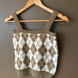Argyle Knit Tank Top in Olive & Cream